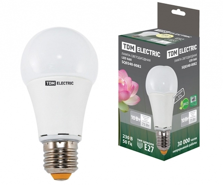 TDM ELECTRIC SQ0340-0082 Лампа светодиодная А60 - 10 Вт-220 В -3000 К–E27 TDM